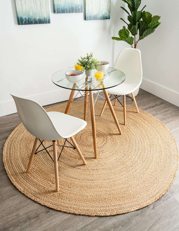 Natural Yarn - Rustic Vintage Beige Braided Jute Rug