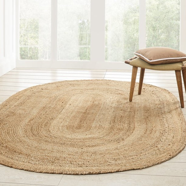 Natural/Brown Oval Indoor Area Jute Rug