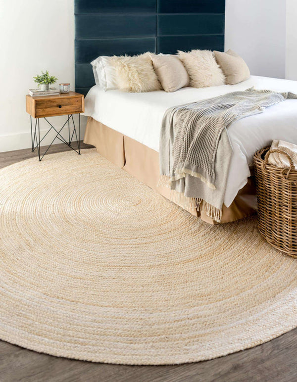 Round Farmhouse Off-White Jute Rug