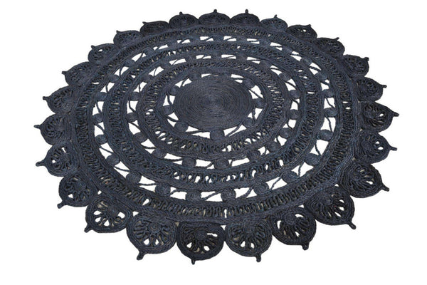 Natural Fiber Boho Soft Braided Rustic Vintage Black Jute Rug