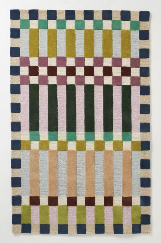 Hand-Tufted Checkered Area Rug Soft Wool Modern Rug Durable Geometric Pattern Non-Slip Carpet for Home Decor High Traffic Areas Living Room Dining Room Bedroom