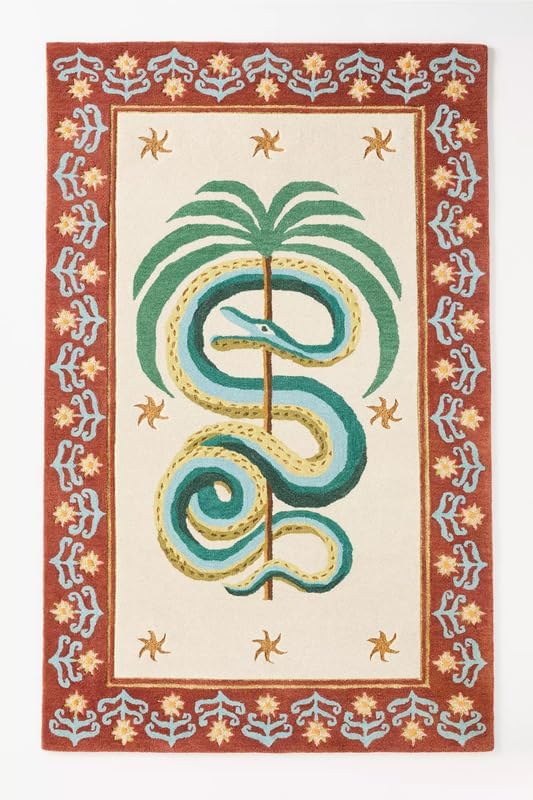 Hand-Tufted Snake Wool Area Rug Handmade Striking Snake Wool Rug Animal Design Thick Soft & Durable Carpet for Living Room, Bedroom Dining Room Kitchen & Entryway