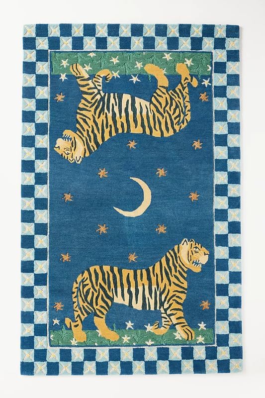 Bengal Tiger Decorative Blue Animal Print Rug