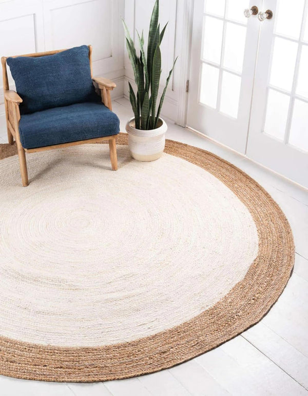Round Natural Yarn White Jute Rug
