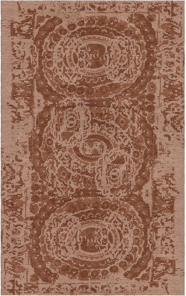 ODETTE RUGS Hand-Tufted Rug Wool Area Rug Circular Design Durable Soft Floor Carpet for High Traffic Areas Living Room Dining Room Bedroom (Wine)