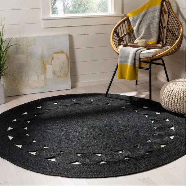 Round Braided Black Jute Rug