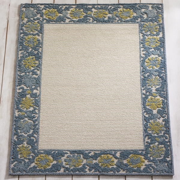 Myla Floral Frame Wool Rug Soft Carpet
