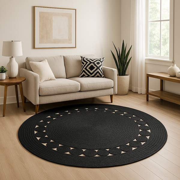 Boho Charm Farmhouse Black Jute Rug
