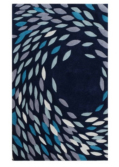 Blue And Silver Absract Hand Tufted Wool Rug Soft  Carpet