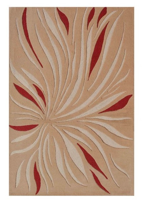 Beige And Red Abstract Pattern Hand Tufted Wool Rug Soft & Durable Carpet