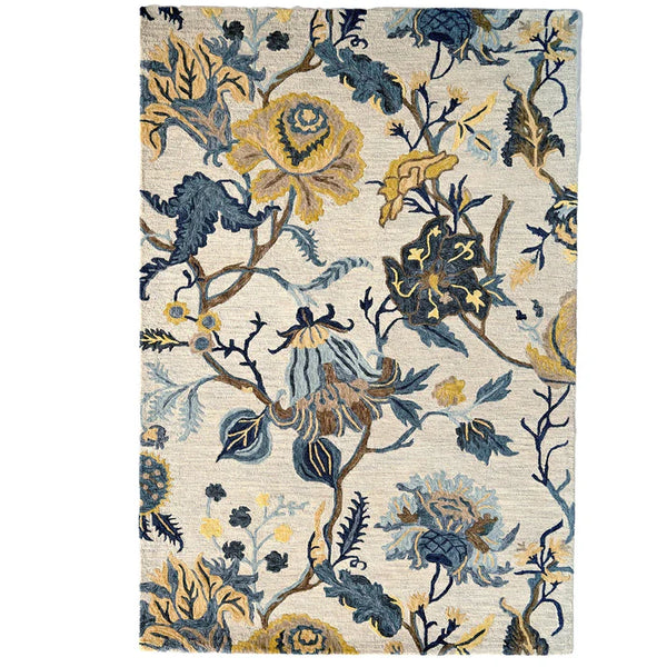 Avanti-Jacobean Gold and Wool Rug Soft  Carpet Blue Multi Rug