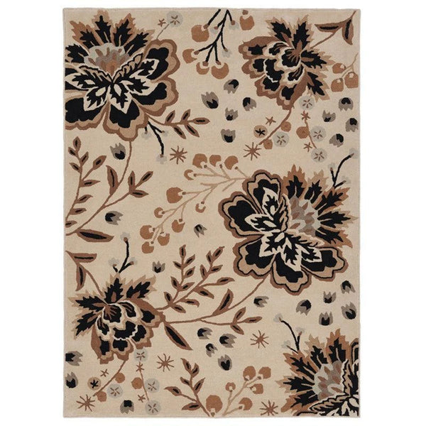 Hand Tufted Black Floral Wool Rug Soft & Wool Blend Carpet