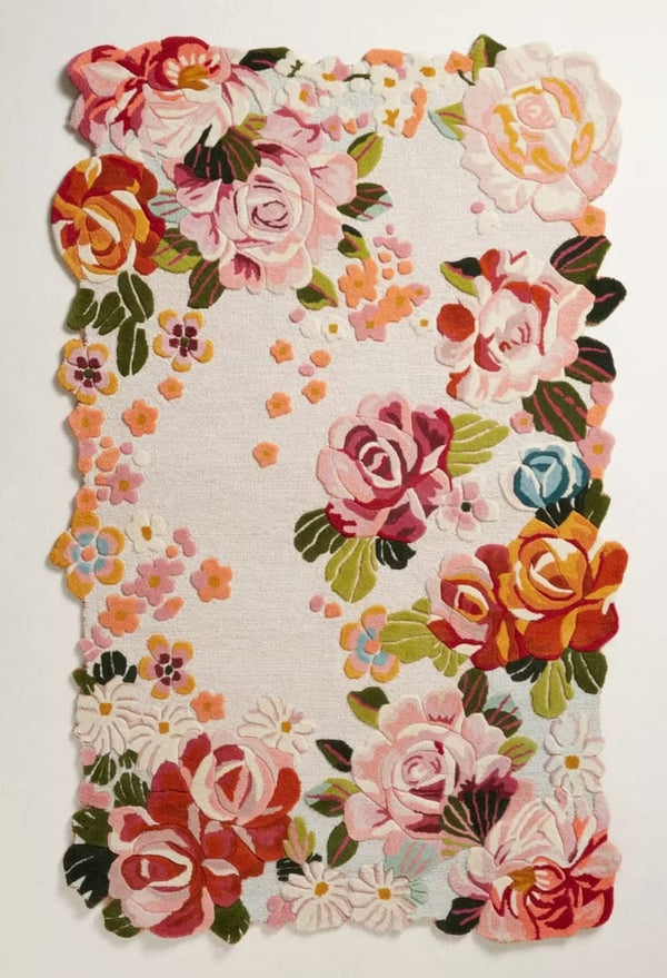 Light Shade Irregular Multicoloured Flower Rug 100% Imported Blended Wool